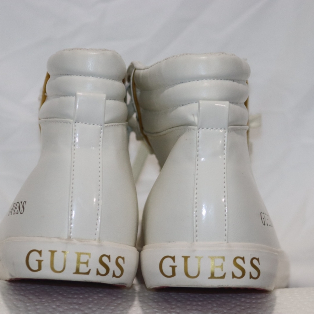 Guess White and Gold High-Top Sneakers